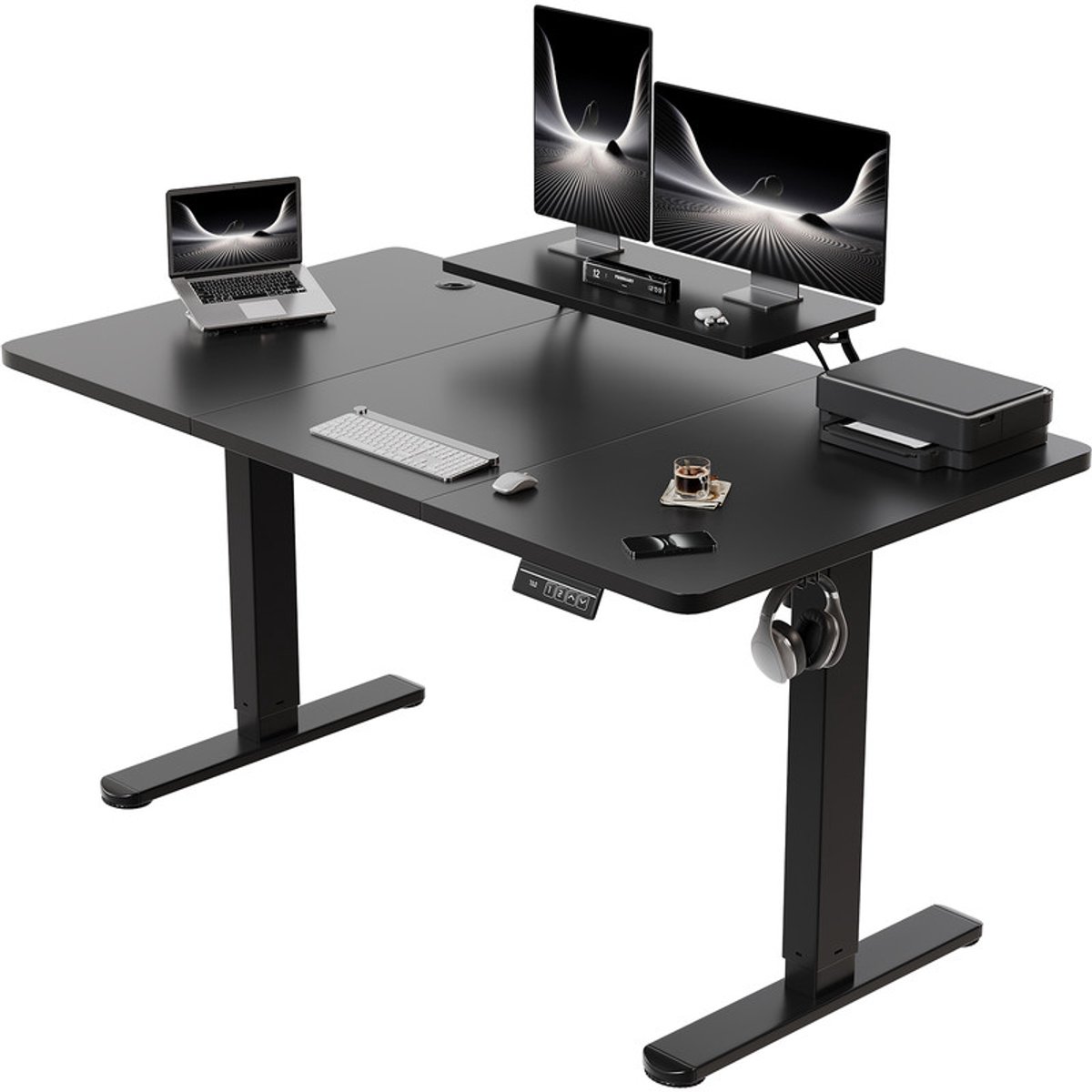 Devoko Elektrisch Zit-Sta Bureau met Monitorstandaard – 160 × 70 cm (B × D) – Stille Motor, Anti-collisionfunctie, 2 Geheugenstanden en LED-display – Draagvermogen 75 kg – Zwart
