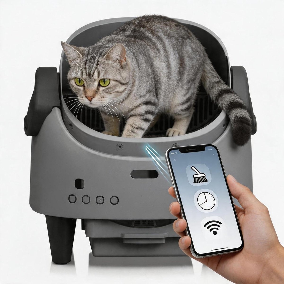 Zelfreinigende Kattenbak - Automatische Kattenbak - Hygiënisch Huisdier - Open XXL Design - 543x487x552 cm - Grijs