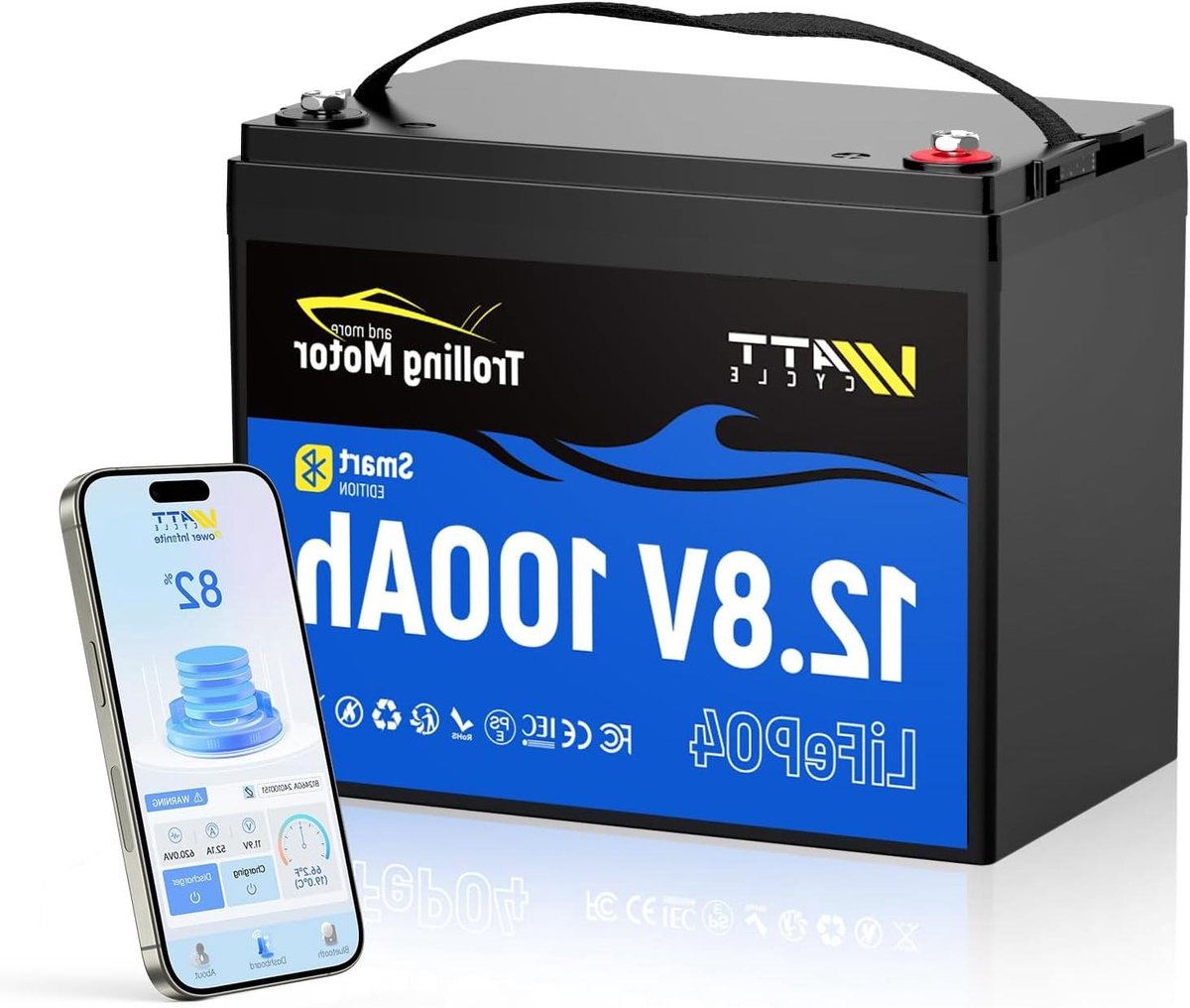 Lithium LiFePO4 Accu - Deep Cycle Accu - Energie Opslag - Bluetooth Monitoring - 12V 100Ah - Zwart