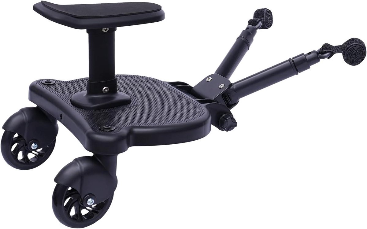 Buggy Board met Zitting - Kinderwagen Treeplank - Reizen met Kinderen - Universeel Verstelbaar - Tot 25 kg - Zwart