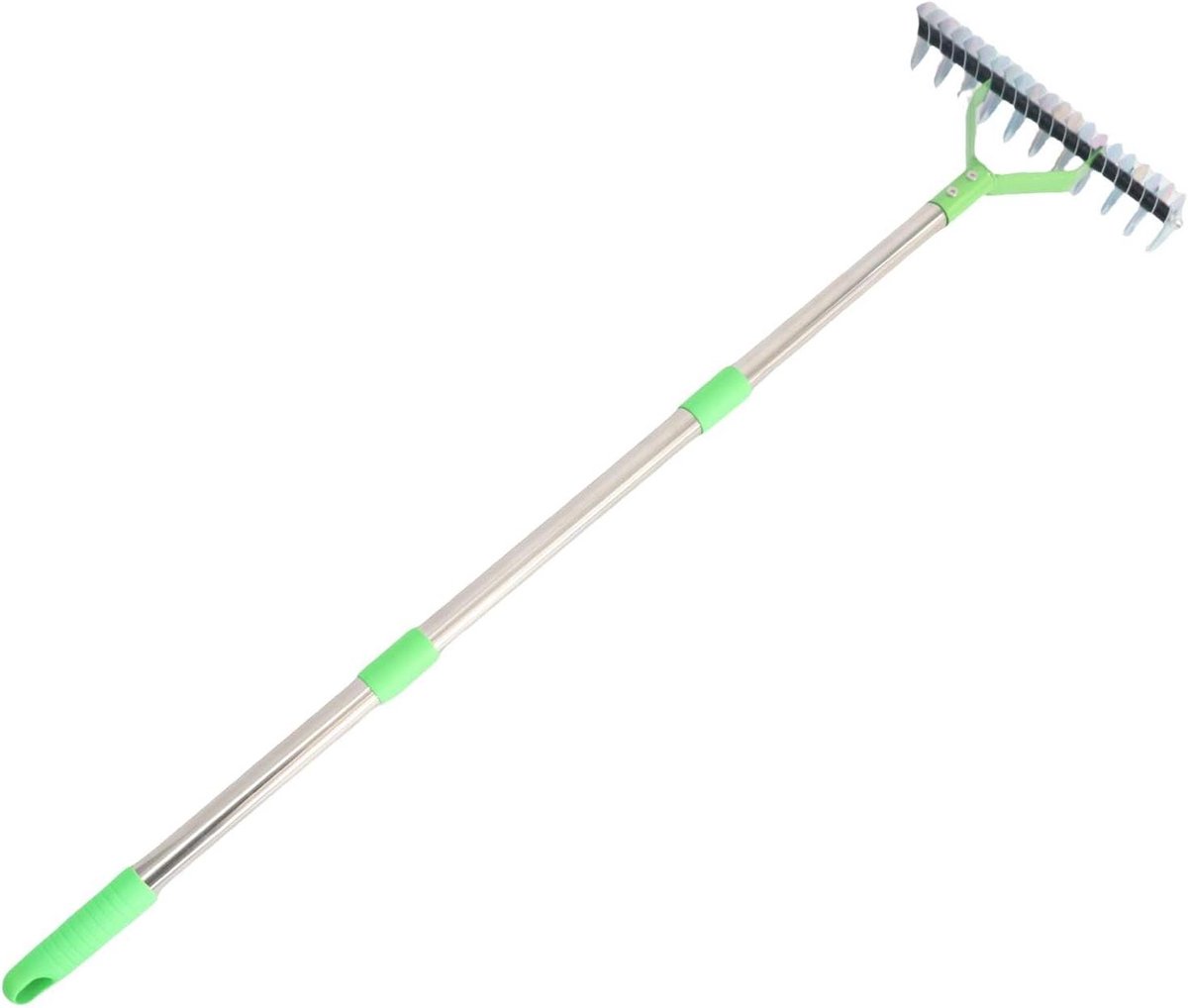 Verticuteerhark - Rieten hark Gazonhark - Gazononderhoud - Gebogen stalen tanden - 125 cm - Zilver
