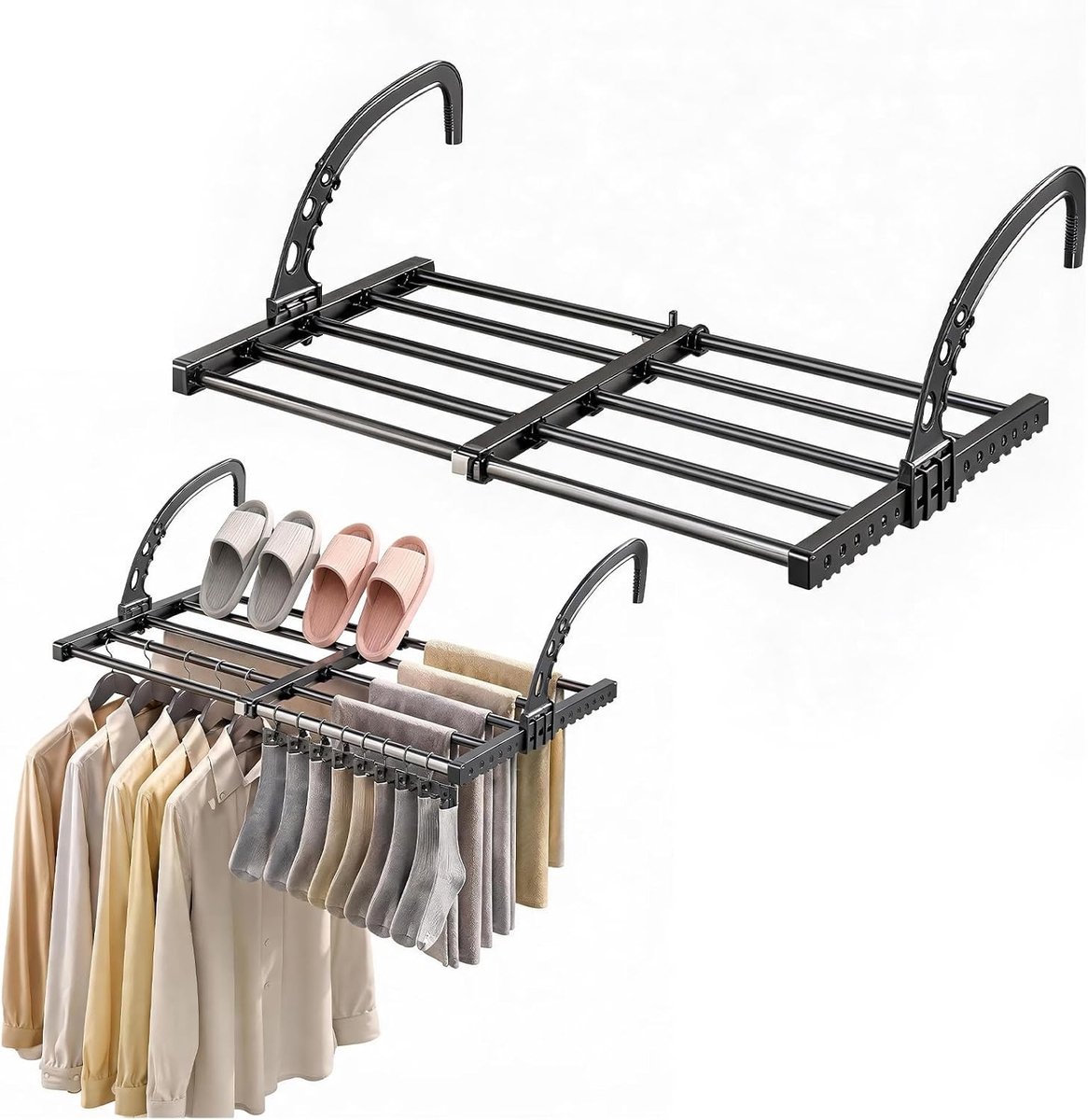 Vouwbare en Uittrekbare Wasdroger voor Balkon - Compacte en Handige Oplossing voor Buitendrogen en Verwarming van Kleding