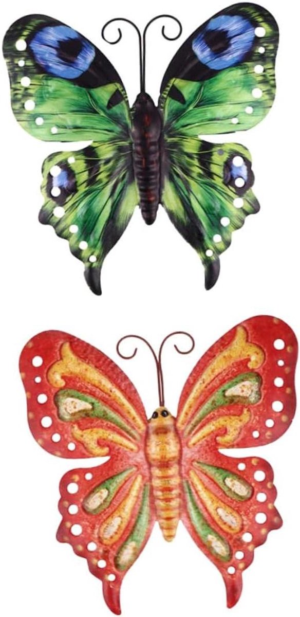 Metalen Vlinders - Wanddecoratie Vlinder - Tuin Aankleden - Handgemaakt Metaal - 20.5 x 21 cm - Multicolor