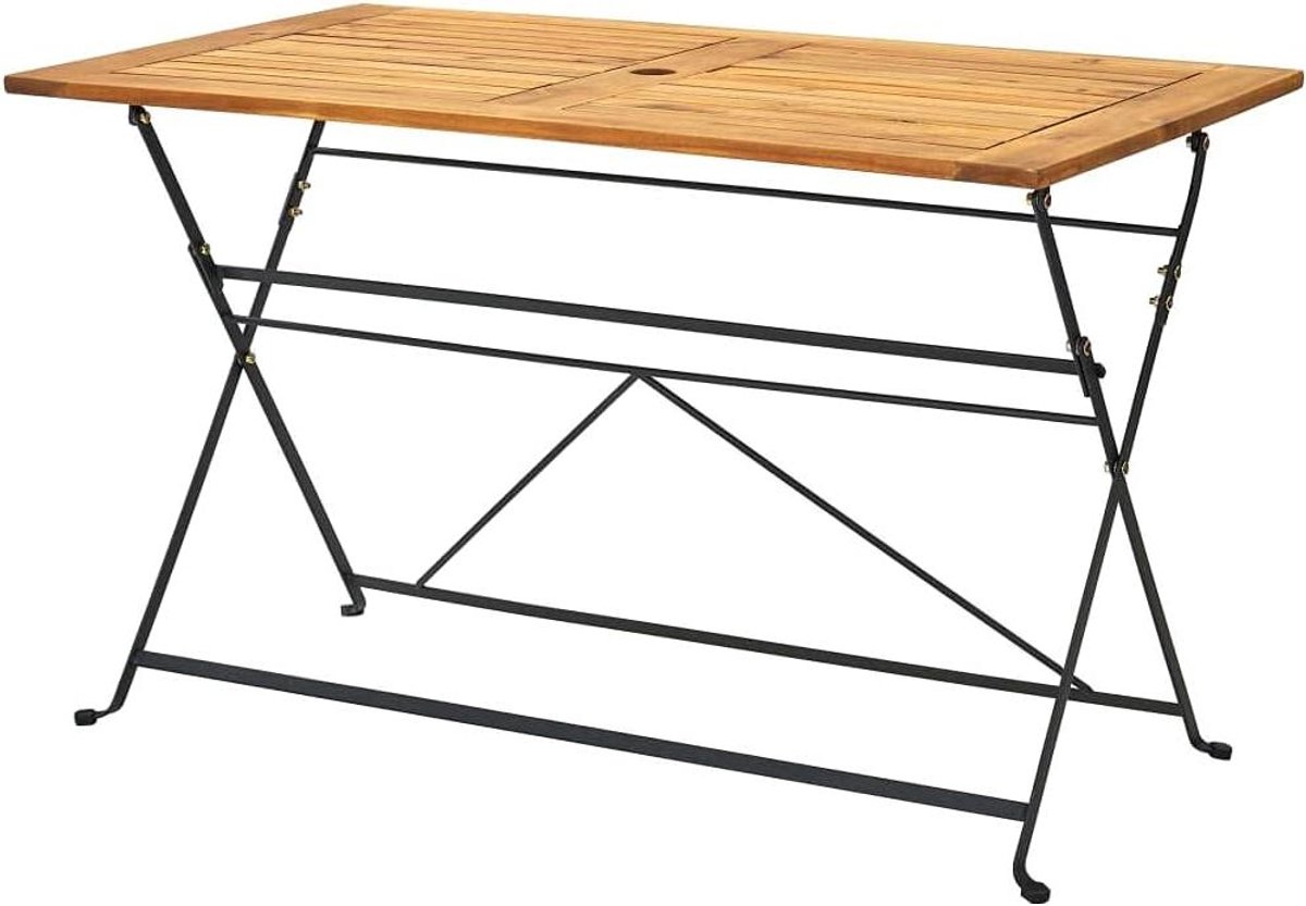 Inklapbare tuintafel - Houten eettafel - Buiten dineren - Parasolgat 5 cm - 120x70x74 cm - Bruin