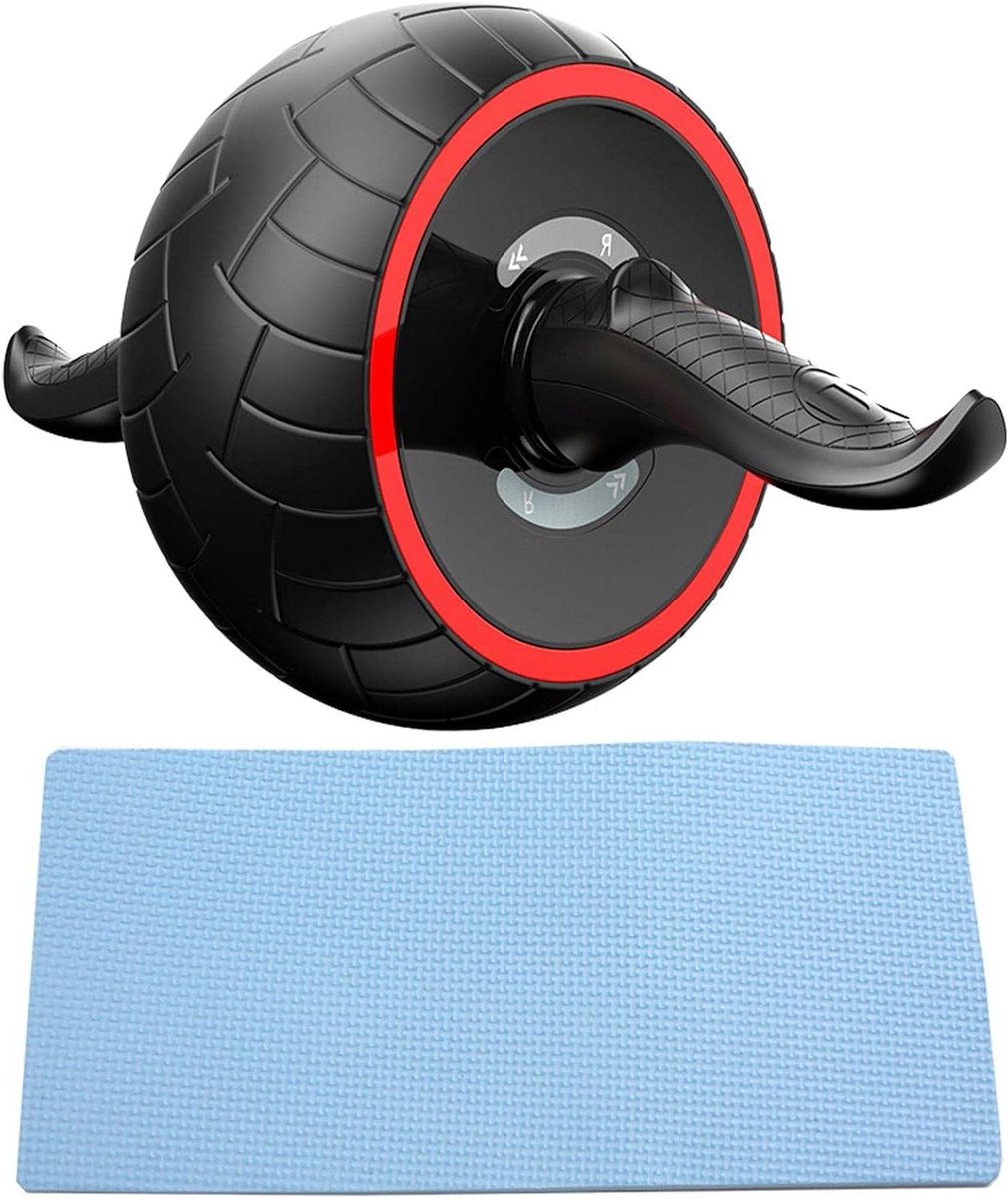 Buikspiertrainer Wiel - Buikroller Fitness - Thuis Sporten - Automatische Rebound - 35cm Breed - Zwart Rood