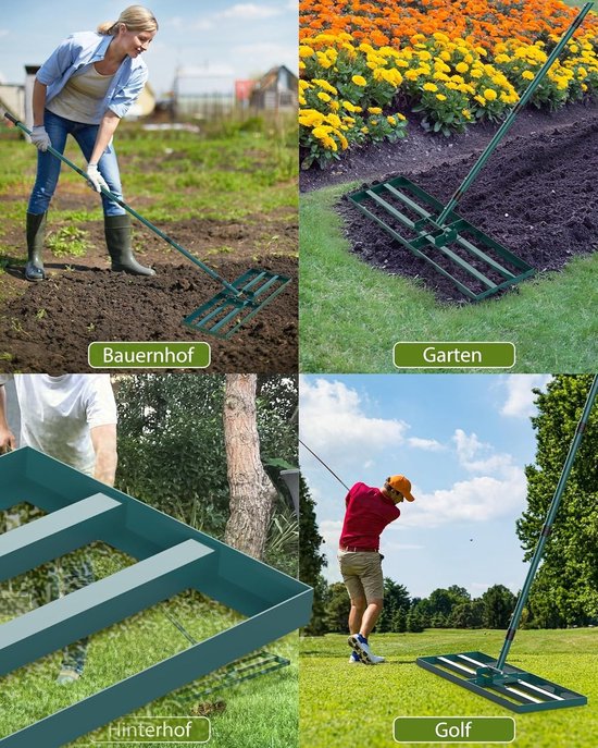 Gazonrakel - Zilver - 76 x 25 cm - Met Verstelbare Stalen Steel - Voor Tuin en Gazononderhoud — afbeelding 3
