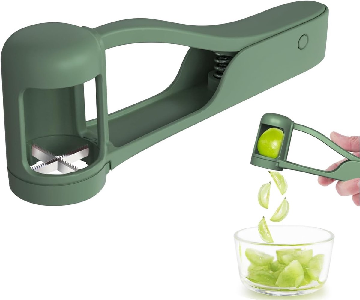 Fruitsnijder - Groen - Druivensnijder met 4 Mesjes - Roestvrij Staal en BPA-vrij ABS - Voor Snelle en Veilige Snijbeurten