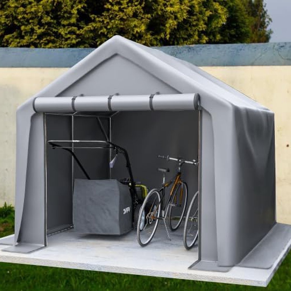 Garagetent - Opslagtent Schuur - Tuinopslag Fietsen - Verzinkt Stalen Frame - 244x241x217 cm - Donkergrijs