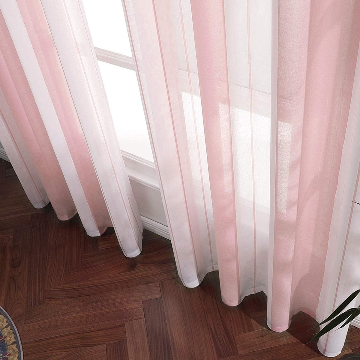 Gestreepte paneelgordijnen - Wit - 140 x 225 cm - Transparant Polyester - Voor Woon- en Slaapkamer