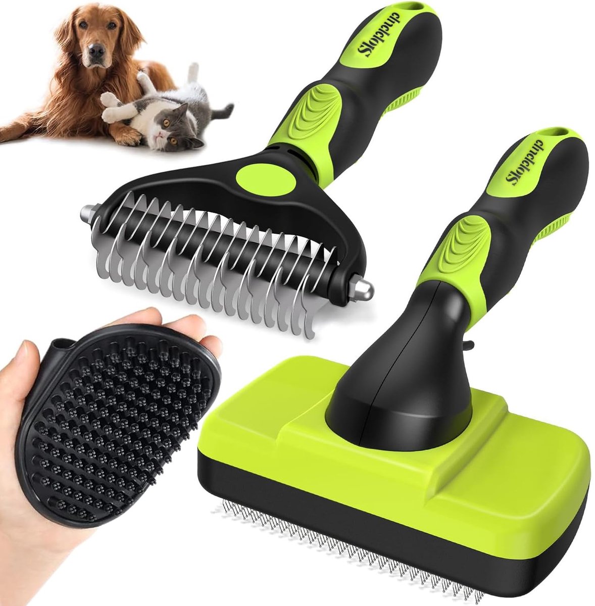 Hondenborstel Kattenborstel – Professionele Zelfreinigende Huisdierenborstel – Voor Lang- en Kortharige Honden – Massage- en Vachtverzorgingsborstel voor Katten en Honden (3 Stuks)