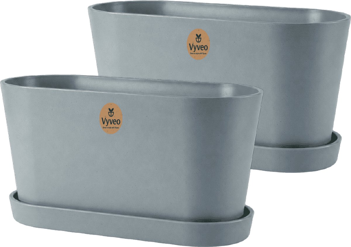 Vyveo - Bloempot Varda met onderzetter - Set van 2 - 22x12x13 - Donkergrijs - Bloempot voor binnen en buiten - Lichtgewicht - Breukbestendig - Vorstbestendig - UV-bestendig