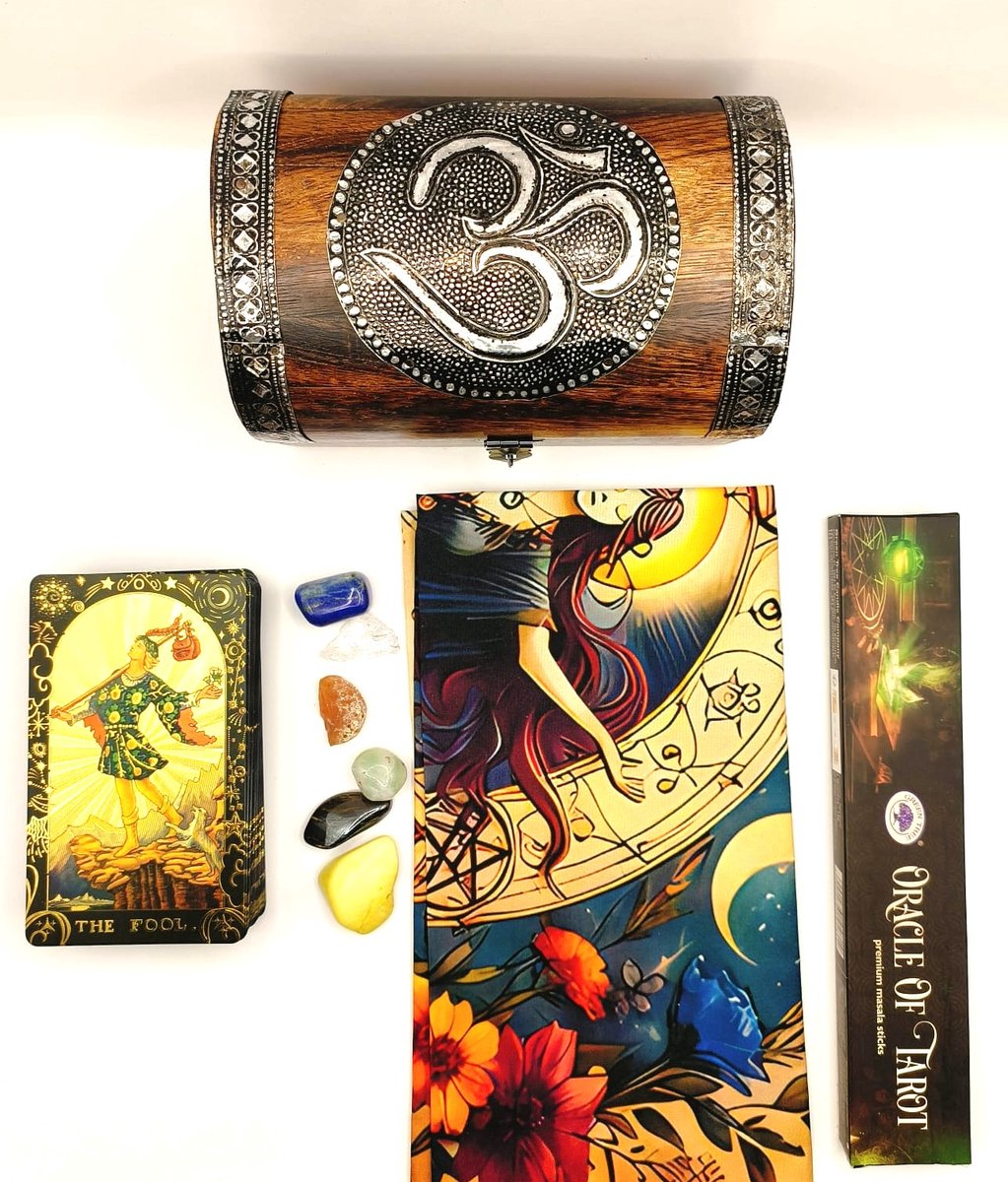 Tarot set Maangodin - Tarotkleed - Tarotkaarten in Houten Bewaardoos - Orakel kaarten set - Tarot Kado Set