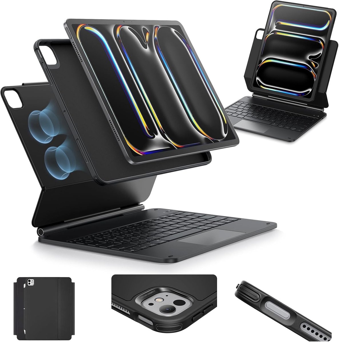 iPad Pro 13-Inch Toetsenbordhoes met Verstelbare Magnetische Stand, Hoogteverstelling, Afneembare Beschermhoes en 360 Graden Rebound Series, Anthracietkleur