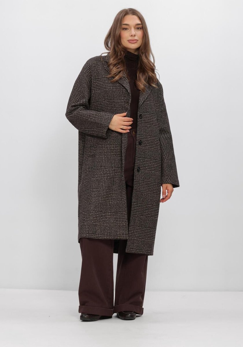 WITHBLACK Wblvista Checked Coat Jassen Dames - Winterjas - Bruin - Maat XL
