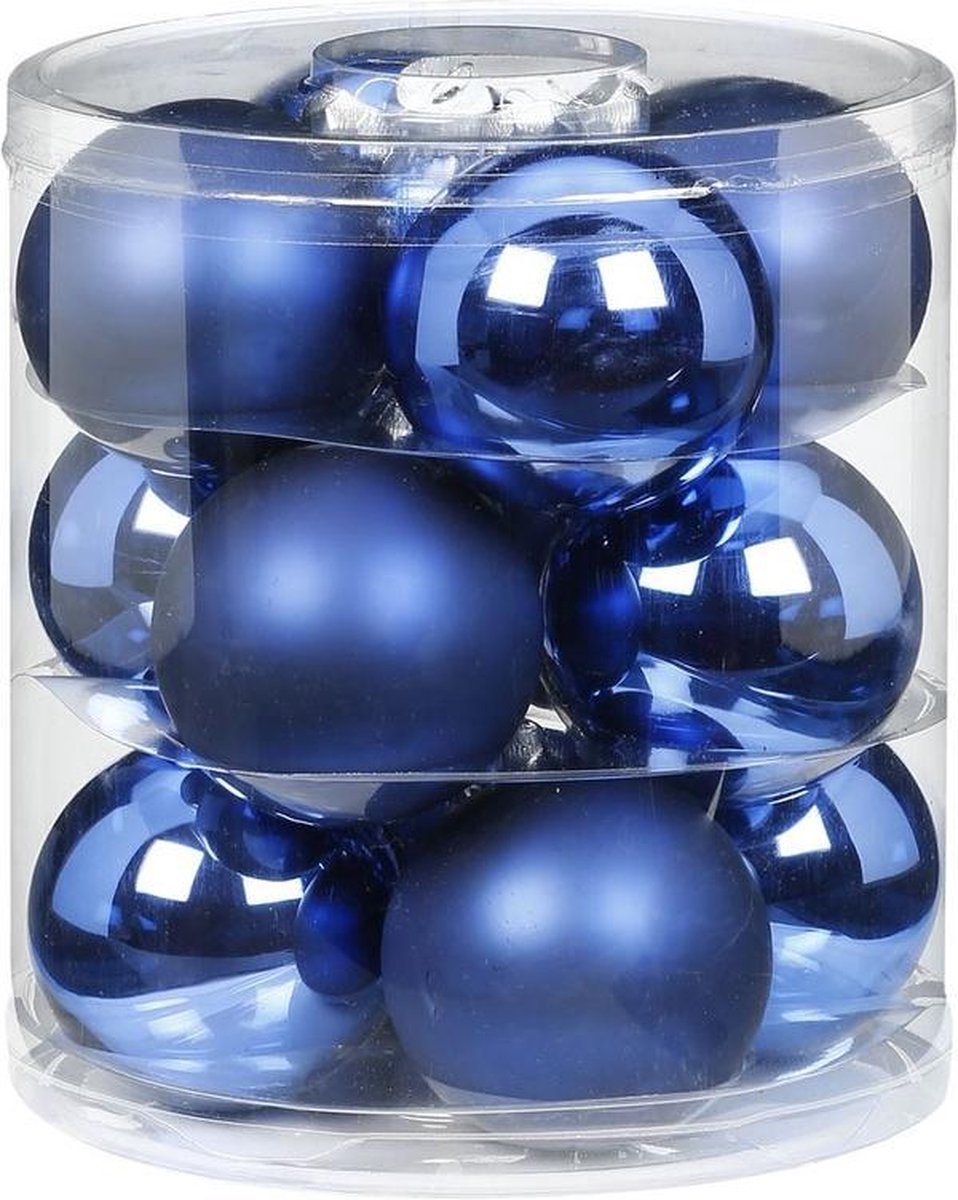 12x Blauwe glazen kerstballen 8 cm glans en mat