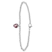 Lucardi Dames Armband bol/hart licht roze kristal - Staal - Armband - Cadeau - 19 cm - Zilverkleurig