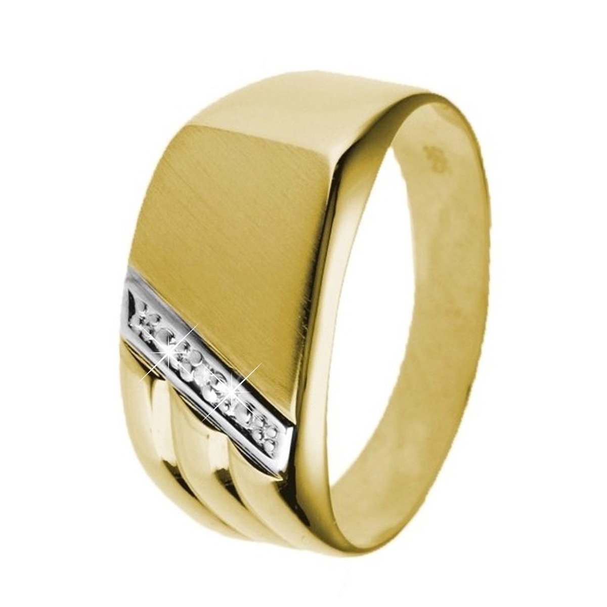Lucardi Heren Zegelring met diamant 0.01ct - Ring - Vaderdag Cadeautje - 14 Karaat Goud - Geelgoud