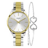 Lucardi Dames Regal cadeauset met gratis armband - Horloge - Staal - Bicolor - 38 mm