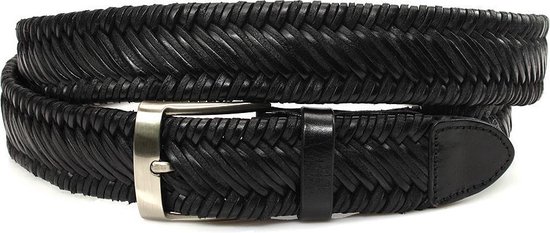 Gilmart Heren vlechtriem zwart - heren riem - 3.5 cm breed - Zwart - Echt Leer - Taille: 95cm - Totale lengte riem: 110cm