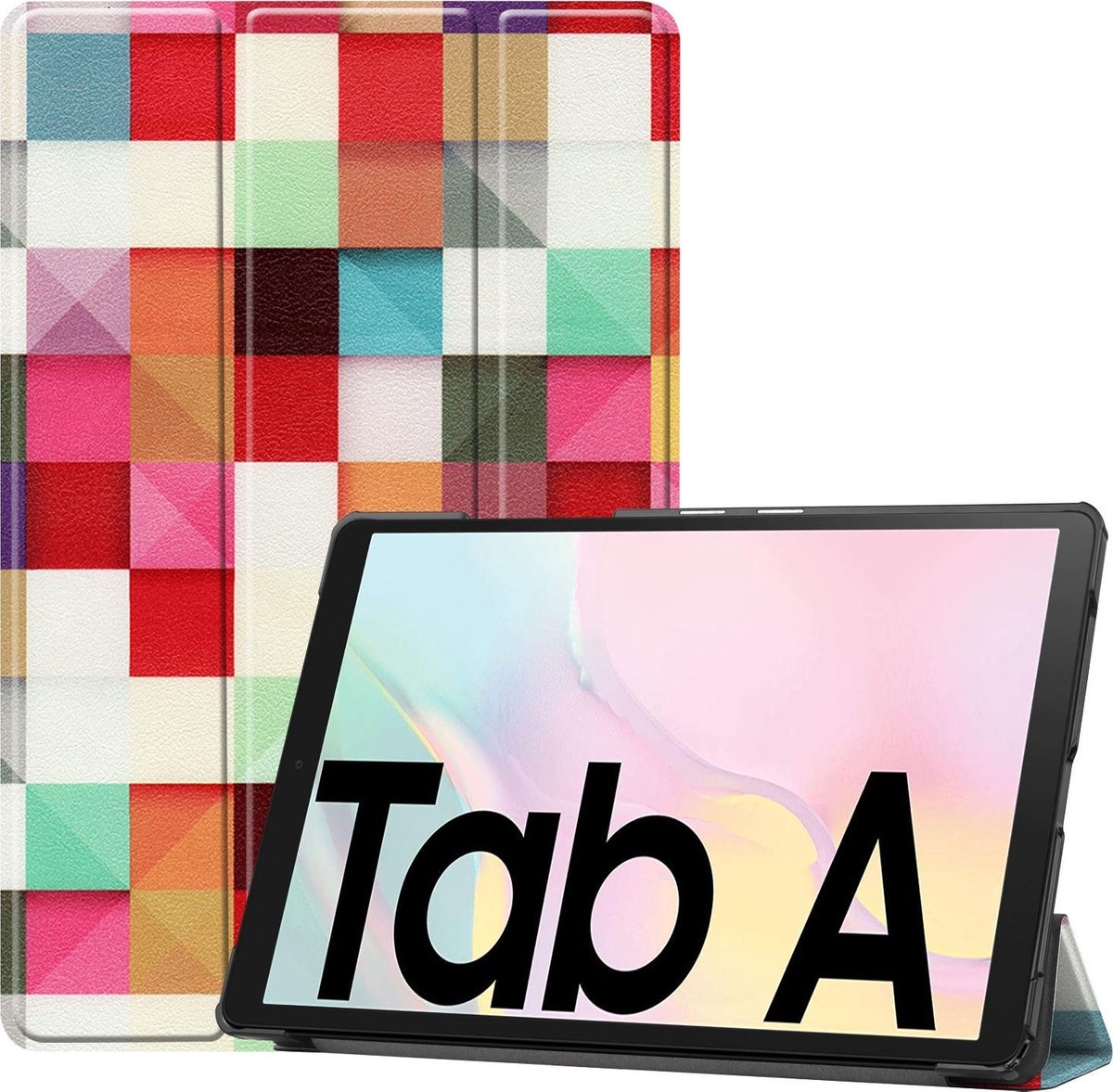 Hoes - Geschikt voor Samsung Galaxy Tab A7 (2020) - Dun & Stevig - Trifold Bookcase - Hard Cover - Hardcover Book Case - Tablet Hoesje - Blokken