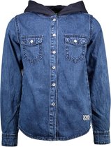 B-Nosy Jongens blouses B-Nosy Boys denim blouse with hood Dark blue denim 104