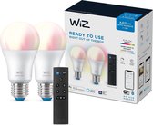 WiZ Lamp 2-pack + Afstandsbediening - Slimme LED-Verlichting - Gekleurd en Wit Licht - E27 - 60W - Mat - Wi-Fi