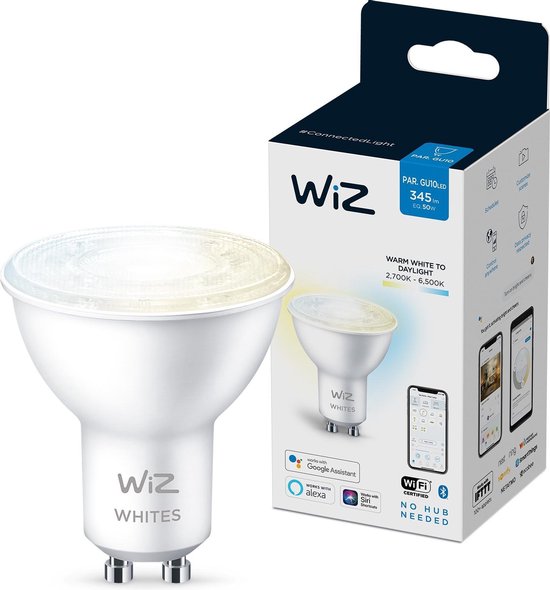 WiZ Spot 4,9 W (éq. 50 W) PAR16 GU10, Ampoule intelligente, Wi-Fi, Blanc, GU10, Multicolore, 2700 K