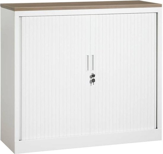 Roldeurkast 105x120x43cm bladkleur Lichtgrijs framekleur Wit (RAL9010)
