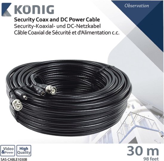 Konig BNC kabel met DC voeding voor beveiligings camera's - 30 meter van Konig — afbeelding 5