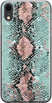 iPhone XR hoesje siliconen - Slangenprint pastel mint | Apple iPhone XR case | TPU backcover transparant