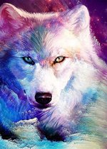Diamond painting volwassenen - Witte wolf met paarstinten 40x30cm - Ronde steentjes - Volledig pakket
