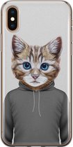 Leuke Telefoonhoesjes - Hoesje geschikt voor iPhone Xs Max - Kat schattig - Soft case - TPU - Kat - Grijs