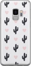 Samsung Galaxy S9 hoesje siliconen - Cactus hartjes - Soft Case Telefoonhoesje - Planten - Zwart