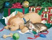 Diamond Painting Pakket - Serie Kerstmis - Puppy en Kittens - 40x30 cm - Complete Set - Volledige Bedekking - Ronde Steentjes