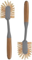 2x Afwasborstels grijs met bamboe handvat 28 cm - Keukenbenodigdheden - Schoonmaakbenodigdheden - De afwas doen - Afwassen - Afwasborstels