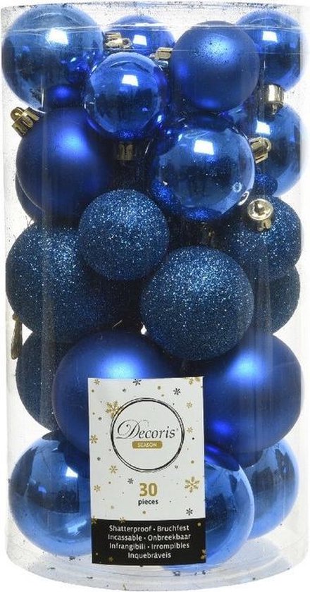 30x Kobalt blauwe kunststof kerstballen 4 - 5 - 6 cm - Mat/glans/glitter -  Onbreekbare... | bol.com