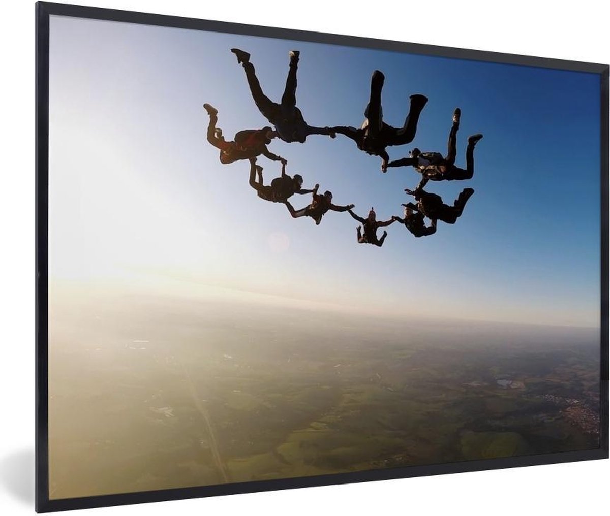 Fotolijst incl. Poster - Skydiven in zonsondergang - 90x60 cm - Posterlijst - PosterMonkey