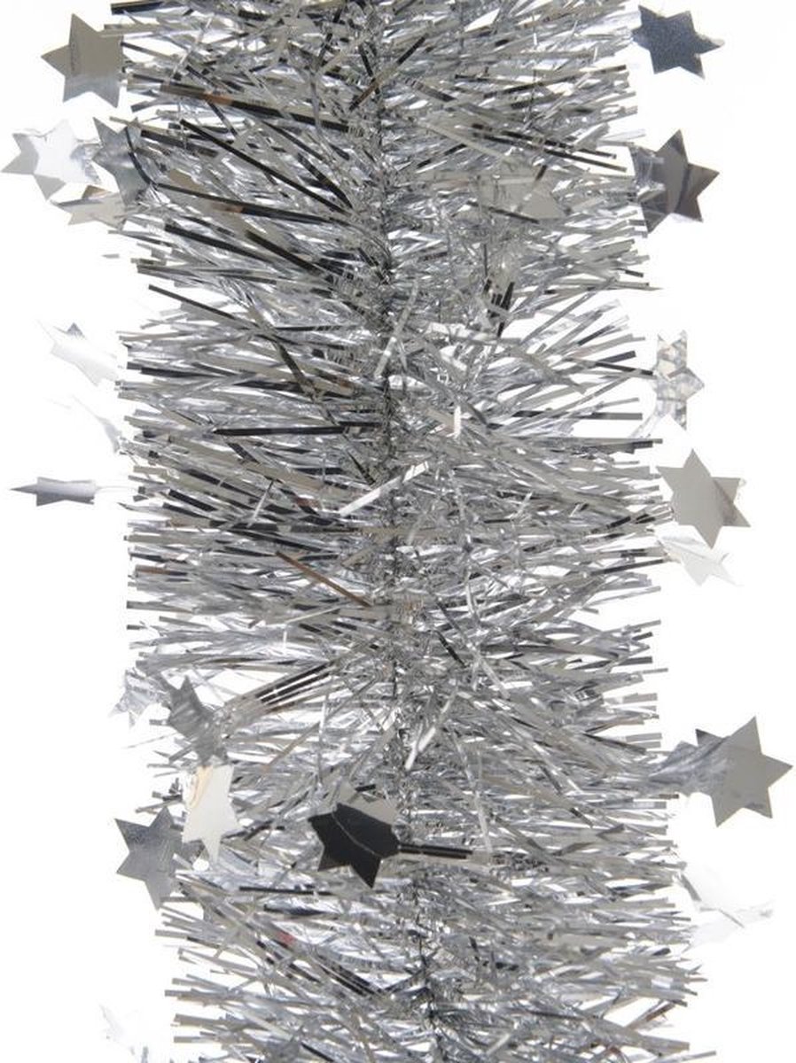 6x Kerstslingers sterren zilver 270 cm - Guirlande folie lametta - Zilveren kerstboom versieringen