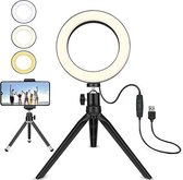 TribeTek LED Ringlamp met Statief - Ring Lamp - Ringlamp met Telefoon standaard - Ringlight - 3 Licht niveaus - Ringflitser met USB aansluiting - Tik Tok - Video’s/Make-up Licht