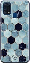 Samsung M31 hoesje siliconen - Blue cubes | Samsung Galaxy M31 case | blauw | TPU backcover transparant