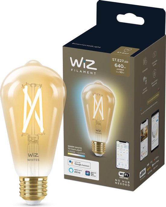 WiZ Edison Filament Slimme LED Verlichting - Warm- tot Koelwit Licht - E27 - 50W - Goud - Wi-Fi