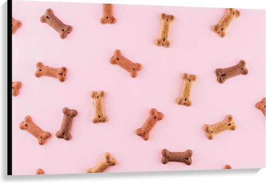 Canvas  - Hondenkoekjes op Roze Achtergrond - 120x80cm Foto op Canvas Schilderij (Wanddecoratie op Canvas)