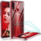 Hoesje Geschikt Voor Samsung Galaxy A20 Ssiliconen Hoesje - Extra Stevige Randen - transparant back cover met 2X screenprotector tempered glass