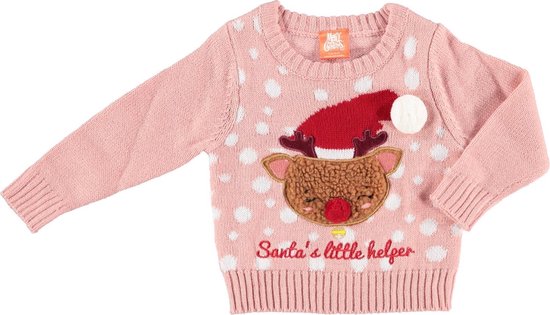 Roze baby kersttrui/foute kersttrui Santas Little Helper  - Foute kersttruien jongens/meisjes - Kerst trui/sweater voor baby's 68/74 (6-12 mnd)