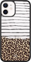 iPhone 12 mini hoesje glass - Luipaard strepen | Apple iPhone 12 Mini case | Hardcase backcover zwart