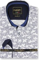 Heren Overhemd - Slim Fit - Flying Leaf - Grijs - Maat L