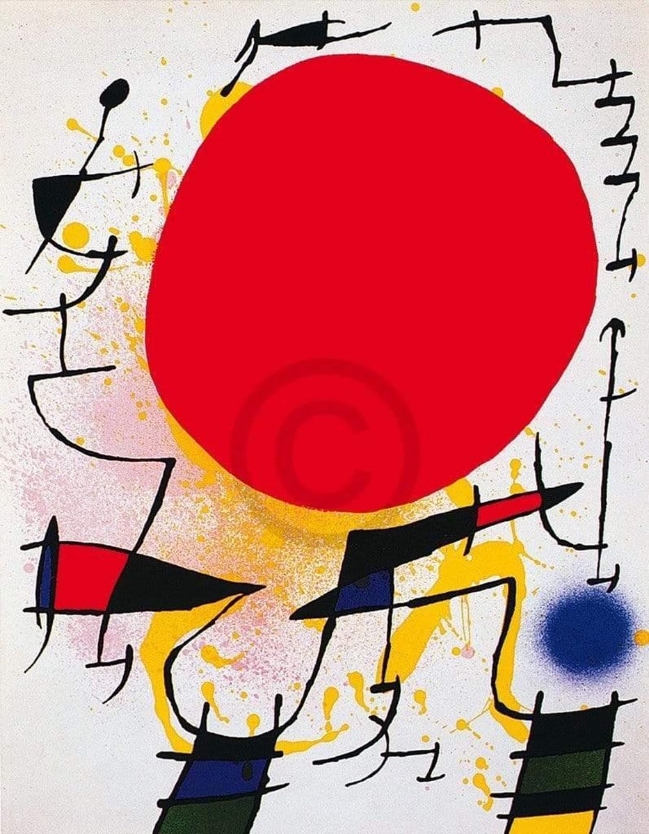 PGM Kunstdruk Joan Miro - Le soleil rouge 60x80cm Divers