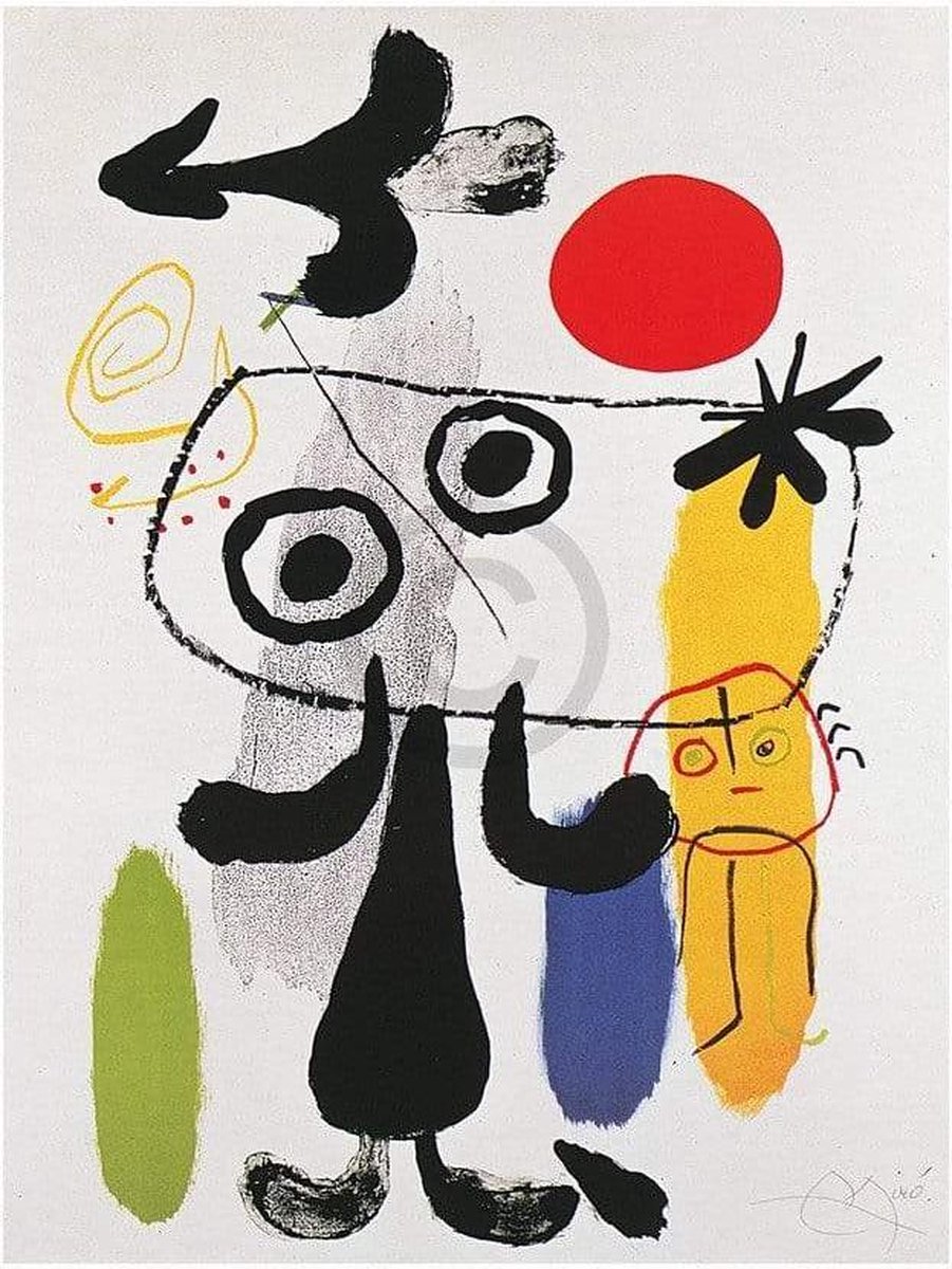 PGM Kunstdruk Joan Miro - Figur gegen rote Sonne II 70x100cm Divers