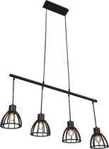 QAZQA fotu - Industriele Hanglamp eettafel - 4 lichts - L 80 cm - Zwart - Industrieel -  Woonkamer | Slaapkamer | Keuken