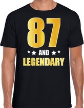 87 and legendary verjaardag cadeau t-shirt / shirt - zwart - gouden en witte letters - voor heren - 87 jaar verjaardag kado shirt / outfit M